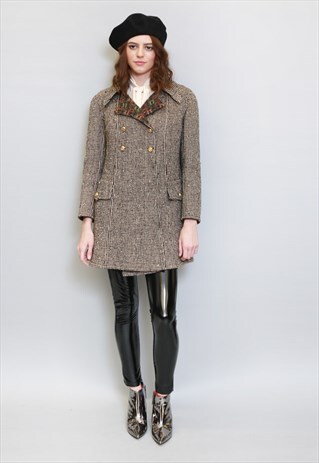 VINTAGE 1970'S HERITAGE BROWN KNIT WOOL COAT