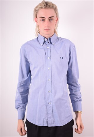 FRED PERRY MENS VINTAGE SHIRT MEDIUM BLUE 90S