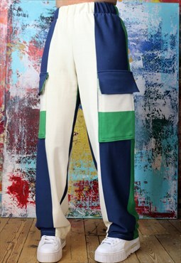 Blue Green  n Cream  Y2K Stripe Cargo Pants