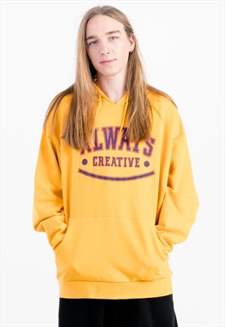 OVERSIZED PRINTED HOODIE IN YELLOW WITH POUCH POCKET