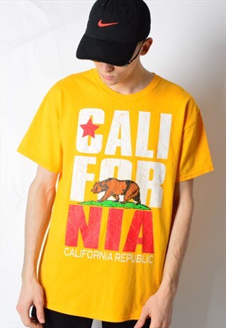 YELLOW CALIFORNIA REPUBLIC GRIZZLY BEAR T-SHIRT
