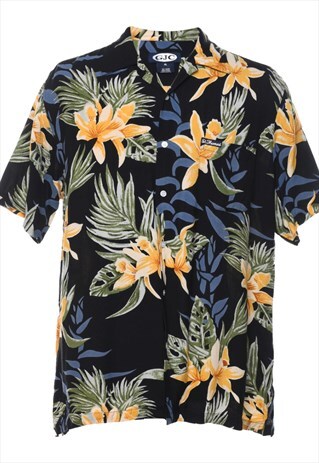 Vintage GJC Black Floral Hawaiian Shirt - XL
