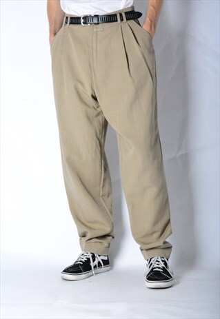 VINTAGE 90S BEIGE CAMEL LINEN BLEND PANTS