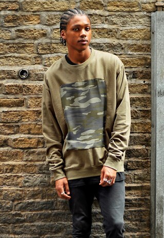 LIGHTWEIGHT CAMO INSERT KHAKI SWEATSHIRT