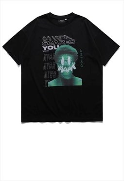 Raver print t-shirt punk monster tee retro acid top in white