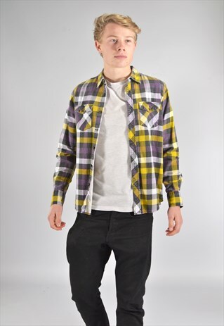 VINTAGE FADED YELLOW CHECKED FLANNEL SHIRT