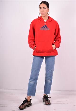ADIDAS WOMENS VINTAGE HOODIE JUMPER XL RED 90'S