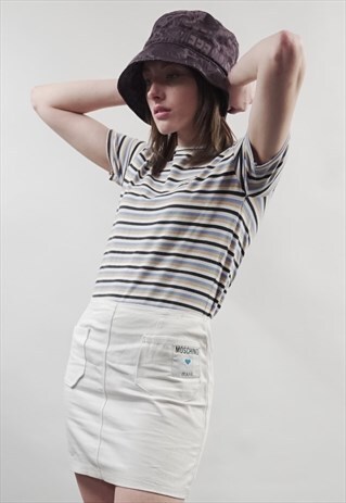 VINTAGE 90'S MOSCHINO WHITE DENIM MINI SKIRT