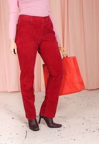 VINTAGE 90S CORDUROY TROUSERS IN RED