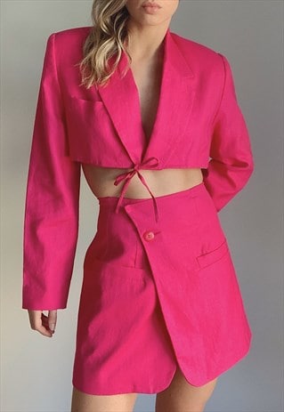 Vintage hot pink linen blazer skirt set | Merrifield Park | ASOS ...