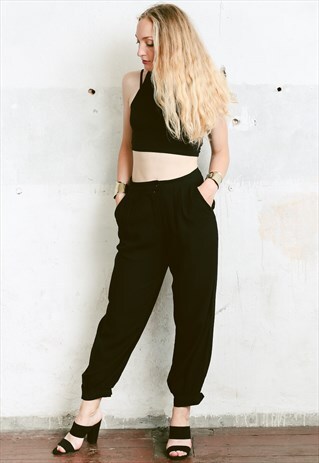 VINTAGE 80S BLACK TAPERED TROUSERS