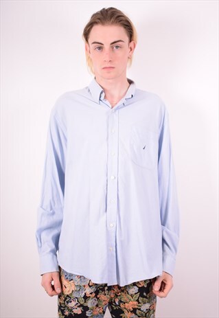 NAUTICA MENS VINTAGE SHIRT XL BLUE 90S