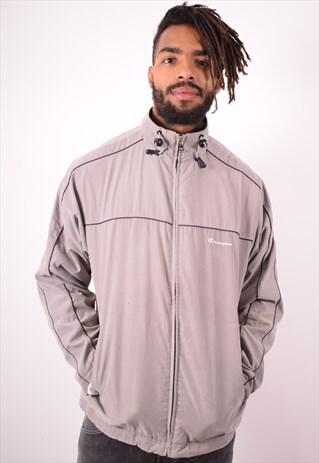 CHAMPION MENS VINTAGE TRACKSUIT TOP JACKET LARGE GREY 90S