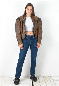 Vintage Women M Trachten Jager Leather Jacket Coat Western