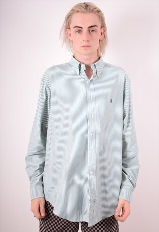 POLO RALPH LAUREN MENS VINTAGE SHIRT LARGE GREEN STRIPES 90S