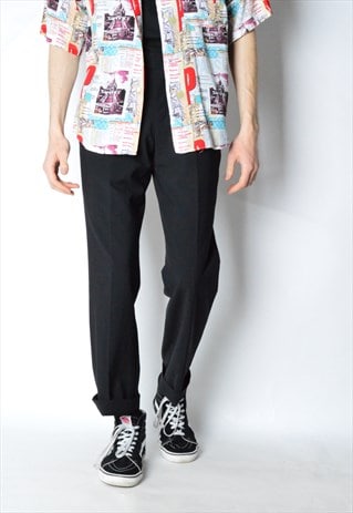 VINTAGE 90S BLACK MINIMALIST WOOL BLEND PANTS