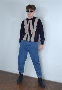 Vintage y2k rave knitted school tailored jumper in black 