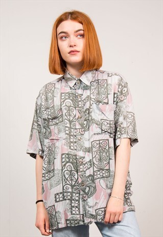 VINTAGE 90'S WAVEY CRAZY PATTERN SHORT SLEEVE SHIRT