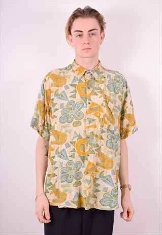 MENS VINTAGE CRAZY PRINT SHIRT XL MULTI 90S