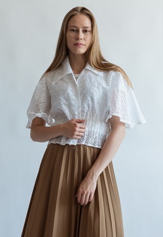 VINTAGE 70S BOHO LACE BOLERO WITH FLARED SLEEVE