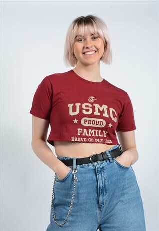 VINTAGE CROPPED GRAPHIC PRINT T-SHIRT MAROON.