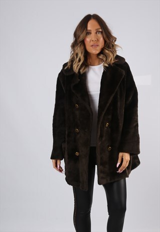 FAUX FUR COAT JACKET SHORT MID VINTAGE UK 16 (DJ7W)