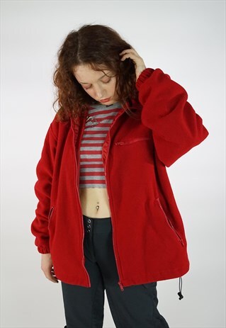 VINTAGE 90S GRUNGE RED ZIP UP FLEECE FESTIVAL JACKET