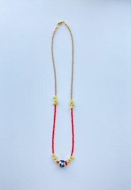 Beaded Necklace With  Ceramic Charm