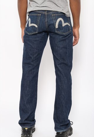 VINTAGE EVISU TROUSERS JEANS DENIM STRAIGHT LEG BLUE
