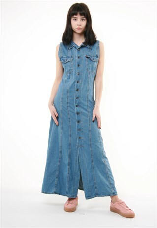 90S VINTAGE DENIM GRUNGE MAXI DRESS 434