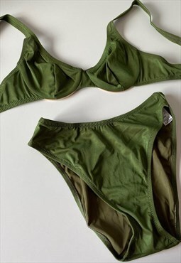 Y2K Vintage Deadstock Underwire Green Patterned Bikini