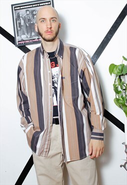90s grunge vintage Sergio Tacchini brown beige striped shirt