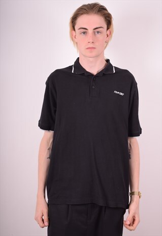 REEBOK MENS VINTAGE POLO SHIRT LARGE BLACK 90S