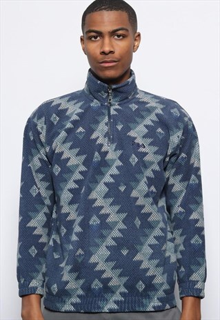 VINTAGE FILA LOGO FLEECE 1/4 ZIP BLUE PATTERN