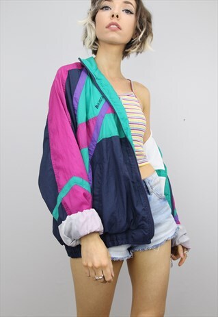 VINTAGE 80S 90S OVERSIZED SHELL SUIT FESTIVAL JACKET