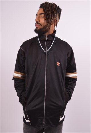 CHAMPION MENS VINTAGE TRACKSUIT TOP JACKET LARGE BLACK 90S