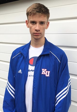 MENS ADIDAS JACKET FESTIVAL WHITE BLUE WINDBREAKER ZIPPER