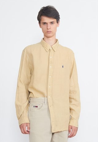 Vintage Beige POLO RALPH LAUREN Linen Long Sleeve Shirt | Vintage ...