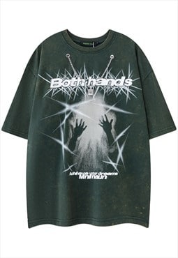 Rocker t-shirt metal chain tee punk top in acid green