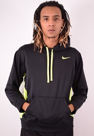 NIKE MENS VINTAGE HOODIE JUMPER LARGE BLACK 90S