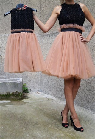 TULLE DRESS WEDDING SKIRT BRIDESMAID TUTU SKIRT PEACH F1500