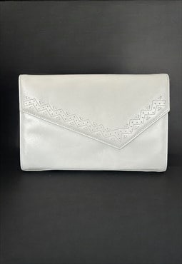 80's Vintage Dove Grey Envelope Clutch Shoulder Bag