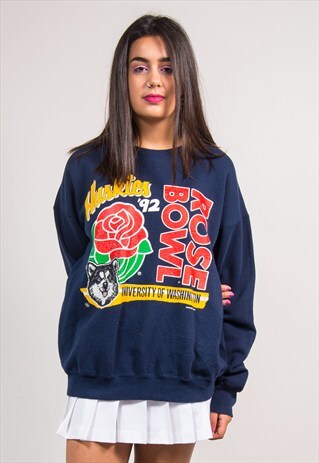 90'S VINTAGE NAVY BLUE WASHINGTON HUSKIES SWEATSHIRT JUMPER