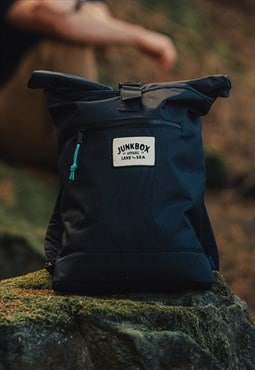 'The Adventurer' Recycled Roll-Top Backpack in Black
