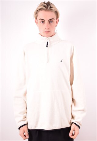 NAUTICA MENS VINTAGE FLEECE JUMPER XL WHITE 90S