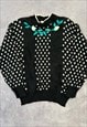 VINTAGE KNITTED JUMPER EMBROIDERED FLOWER PATTERNED KNIT