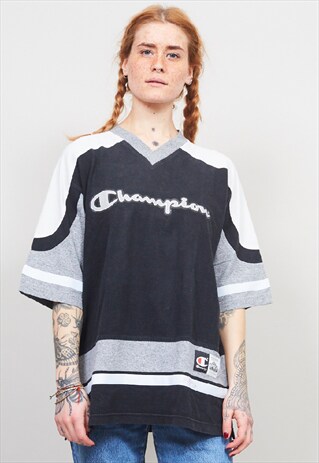 VINTAGE OVERSIZED 90'S CHAMPION MONOCHROME V-NECK T-SHIRT