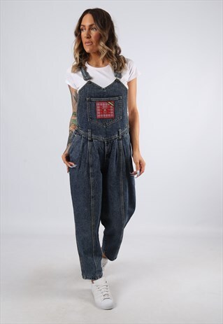 DENIM DUNGAREES GUESS WIDE TAPERED LEG UK 10 SMALL (C92S)