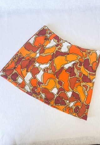 ORANGE 70S RETRO PRINT MINI SKIRT SIZE 10