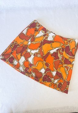 Orange 70s Retro Print Mini Skirt SIZE 10